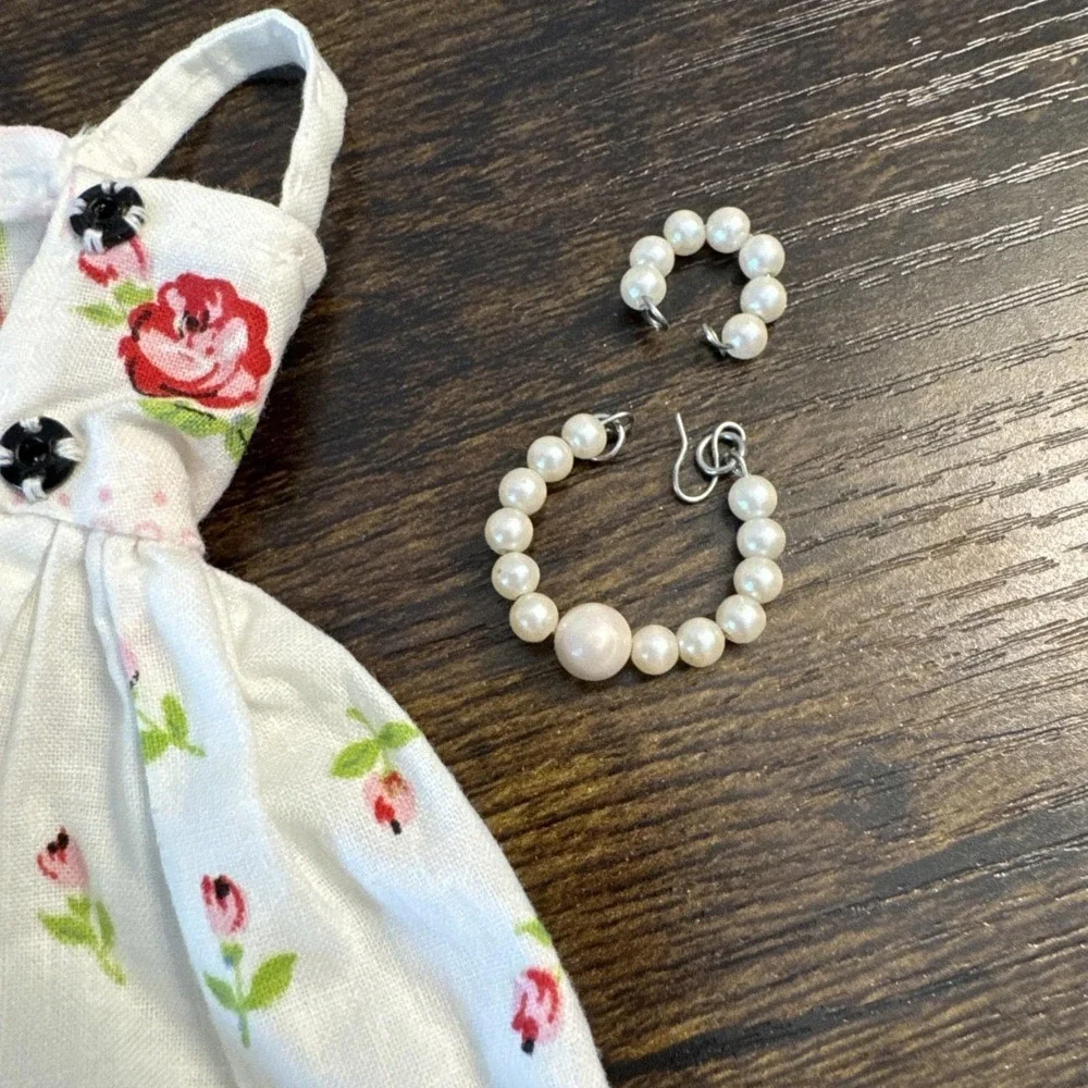 VTG 1960s Cut & Sew Roses Barbie Gown Dress Mommy‎ Made W Necklace & Bracelet